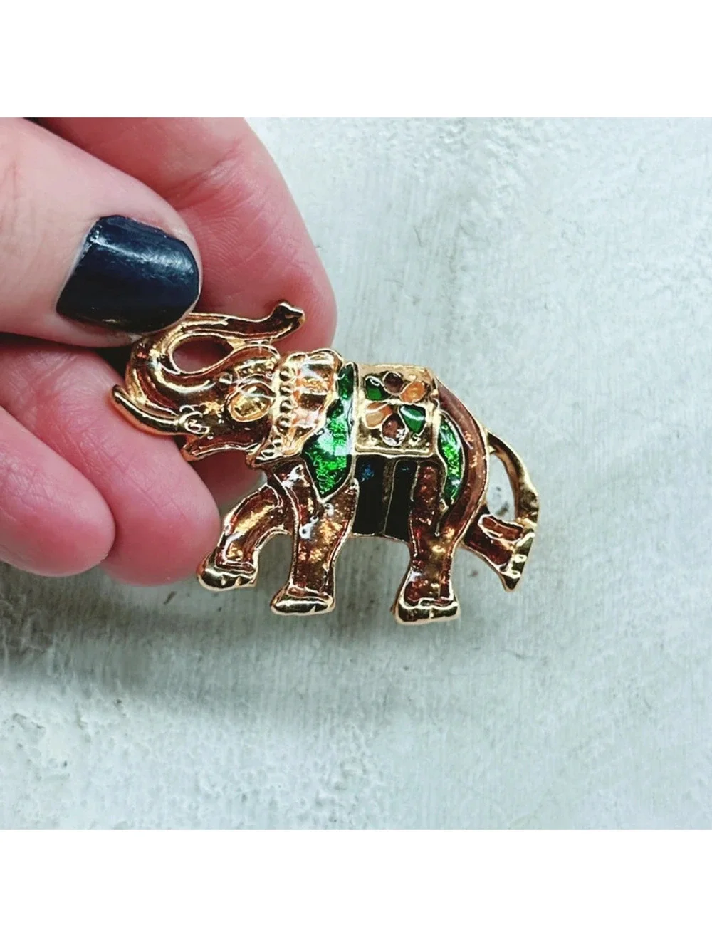 1033mc. Orange Enamel Brooch Elephant Animal